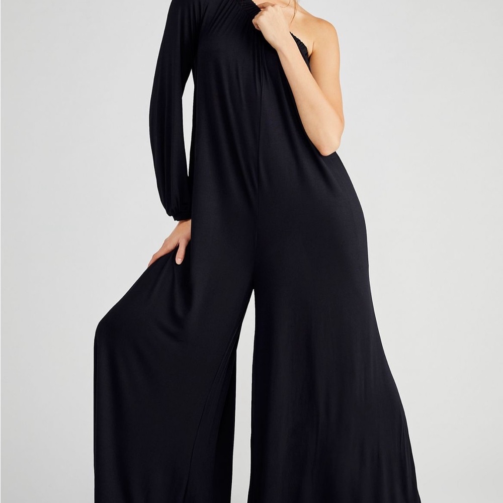 Free People Elegant Black One-Shoulder Jumpsuit